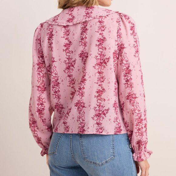 FRANCESCA'S VICKI FLORAL BIB COLLAR BLOUSE NWT - Picture 3 of 4